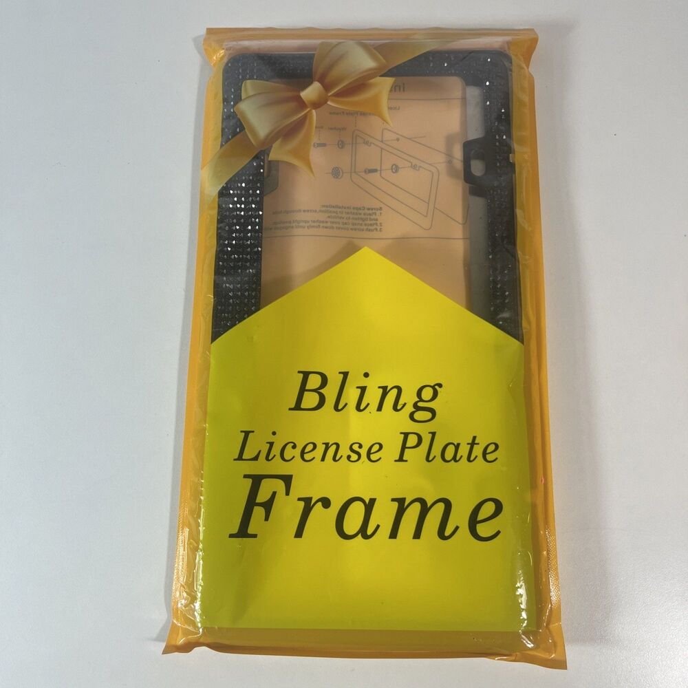 1 Bling License Plate Frame Black Glitter Crystal Sparkling Black Rhinestone
